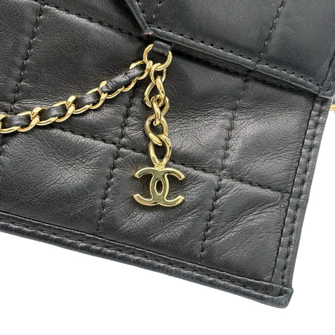 【中古】 CHANEL シャネル CHAINSHOULDERBAG チョコバー チェーンショルダー シリアルシールなし ブラック ラムスキン 中古 USED バッグ