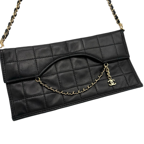 【中古】 CHANEL シャネル CHAINSHOULDERBAG チョコバー チェーンショルダー シリアルシールなし ブラック ラムスキン 中古 USED バッグ