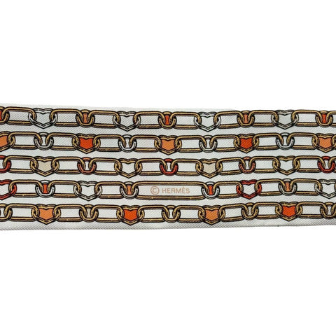 【新品未使用】Hermes エルメス ツイリー＜カレイドスコープ・エフェクト＞ 小物 オレンジ/白/ヴァーミリオン 100%シルク 新品 100%SILK