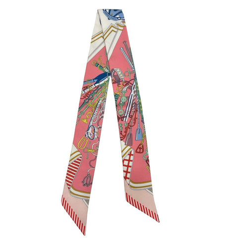 【新品未使用】 Hermes エルメス ツイリー＜鞍職人の花束＞ 小物 ピンク/ブルー/レッド 100%シルク 新品未使用 100%SILK