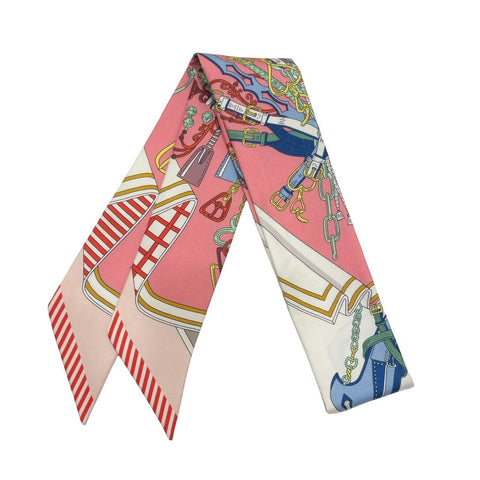 【新品未使用】 Hermes エルメス ツイリー＜鞍職人の花束＞ 小物 ピンク/ブルー/レッド 100%シルク 新品未使用 100%SILK