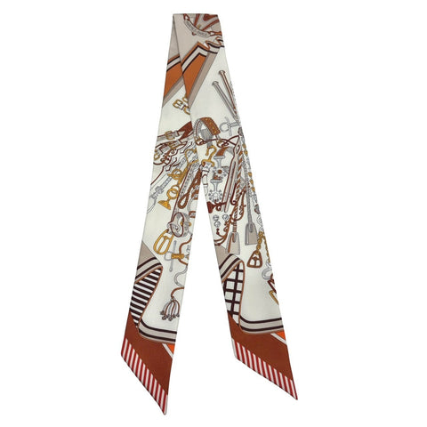 【新品未使用】 Hermes エルメス ツイリー＜鞍職人の花束＞ 小物 白／アルザン／エトゥープ 100%シルク 新品未使用 100%SILK