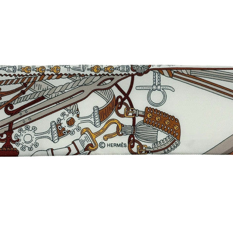 【新品未使用】 Hermes エルメス ツイリー＜鞍職人の花束＞ 小物 白／アルザン／エトゥープ 100%シルク 新品未使用 100%SILK