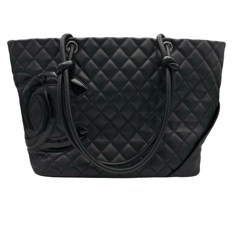 【中古】 CHANEL シャネル CAMBON TOTEBAG カンボンライン トートバッグ 16番台(2012‐2013年) ブラック ラムスキン 中古 USED バッグ