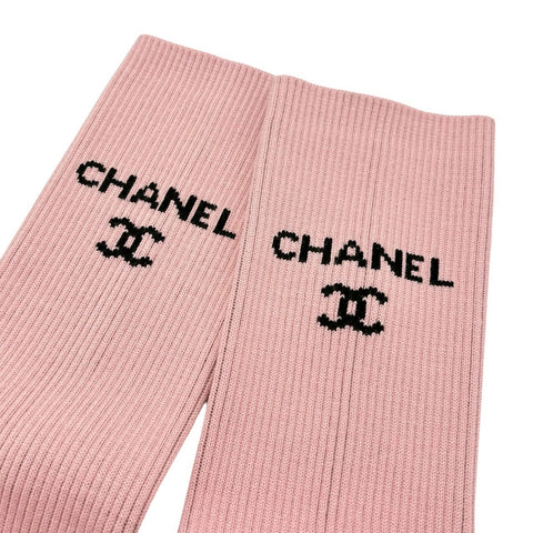 【美品】 CHANEL シャネル LEG WARMER レッグウォーマー 小物 ピンク/ブラック 66%ビスコース 31％ポリエステル 2％ポリアミド 美品