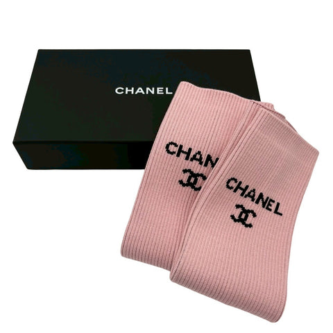 【美品】 CHANEL シャネル LEG WARMER レッグウォーマー 小物 ピンク/ブラック 66%ビスコース 31％ポリエステル 2％ポリアミド 美品
