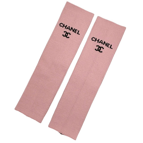 【美品】 CHANEL シャネル LEG WARMER レッグウォーマー 小物 ピンク/ブラック 66%ビスコース 31％ポリエステル 2％ポリアミド 美品
