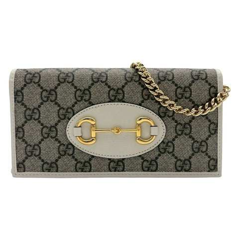 【美品】 GUCCI グッチ HORSEBIT CHAINWALLET ホースビット チェーンウォレット ベージュ系 キャンバス×レザー 中古 USED バッグ