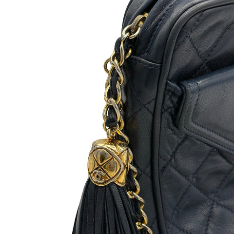 【中古】 CHANEL シャネル COCOMARK SHOULDER BAG フリンジタッセルチャームショルダーバッグ  1番台(2013年） ネイビー ラムスキン 中古 USED バッグ
