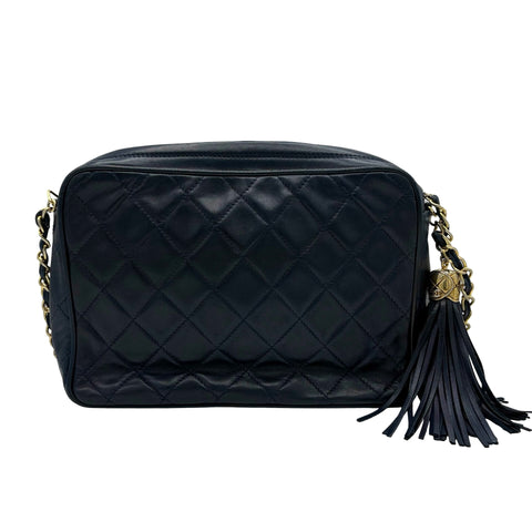 【中古】 CHANEL シャネル COCOMARK SHOULDER BAG フリンジタッセルチャームショルダーバッグ  1番台(2013年） ネイビー ラムスキン 中古 USED バッグ