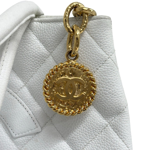 【中古】 CHANEL シャネル 復刻TOTE BAG 復刻トートバッグ トートバッグ 5番台(1994年) ホワイト キャビアスキン 中古 USED バッグ