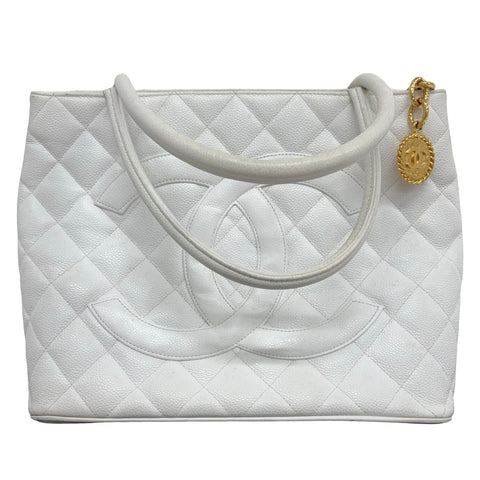【中古】 CHANEL シャネル 復刻TOTE BAG 復刻トートバッグ トートバッグ 5番台(1994年) ホワイト キャビアスキン 中古 USED バッグ