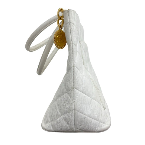 【中古】 CHANEL シャネル 復刻TOTE BAG 復刻トートバッグ トートバッグ 5番台(1994年) ホワイト キャビアスキン 中古 USED バッグ