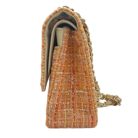 【中古】 CHANEL シャネル MATELASSE TWEED W FLAP マトラッセ ツイード ダブルフラップ ショルダーバッグ 10番台(2006年) オレンジ系 ツイード 中古 USED バッグ