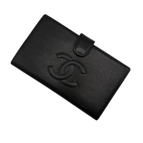 【中古】 CHANEL シャネル ココマークがま口長財布 財布 ブラック キャビアスキン 中古 BLACK CAVIARSKIN