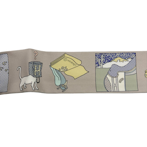 [Brand new, unused] Hermes Twilly "Bring out your colored pencils! Carré Reple" Accessory Gris Perle / Jaune Perle / Green 100% Silk Brand new, unused 100% SILK 