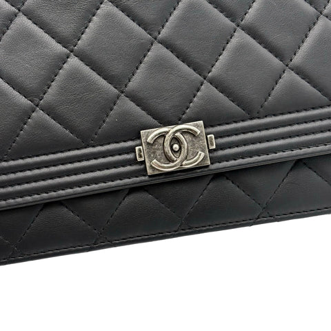 【中古】CHANEL シャネル WALLET ON CHAIN チェーンウォレット  21番台(2016年) ブラック ラムスキン 中古 USED バッグ 財布