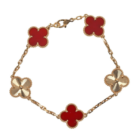 【未使用】Van Cleef＆Arpels ヴァンクリーフ＆アーペル K18PG ヴィンテージ アルハンブラ ブレスレット、5モチーフ カーネリアン 14.4g