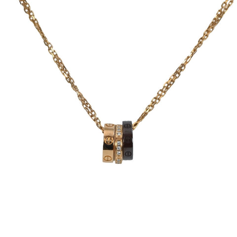 【中古】CARTIER カルティエ K18PG/セラミック ラブスリーフープネックレス ダイヤモンド 7.4g