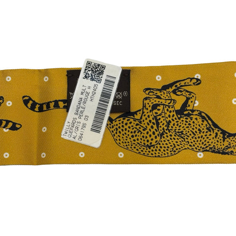 【新品未使用】 Hermes エルメス ツイリー 《チーター・バンダナ》 小物 グリ・ペルル / ルージュH / ヴェール・アマンド シルク100% 新品未使用