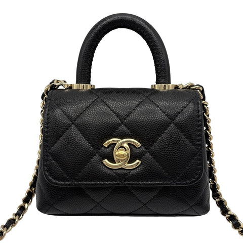 【中古】 CHANEL シャネル SUPER MINI COCOHANDLE ミニミニココハンドル ショルダーバッグ ハンドバッグ ランダム番(2021年～) ブラック キャビアスキン 中古 USED バッグ