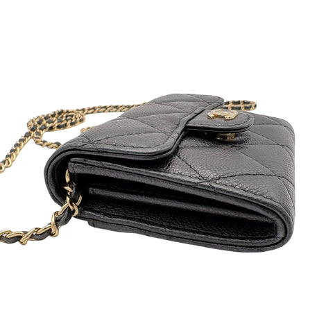 【中古】 CHANEL シャネル MATELASSE CHAIN WALLET マトラッセチェーンウォレット チェーンウォレット ランダム番(2021年～) ブラック キャビアスキン 中古 USED バッグ