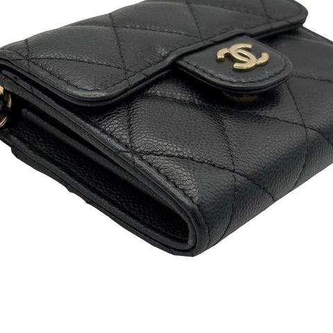 【中古】 CHANEL シャネル MATELASSE CHAIN WALLET マトラッセチェーンウォレット チェーンウォレット ランダム番(2021年～) ブラック キャビアスキン 中古 USED バッグ