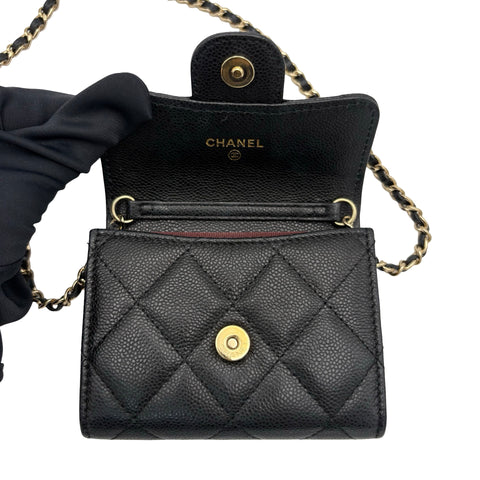 【中古】 CHANEL シャネル MATELASSE CHAIN WALLET マトラッセチェーンウォレット チェーンウォレット ランダム番(2021年～) ブラック キャビアスキン 中古 USED バッグ