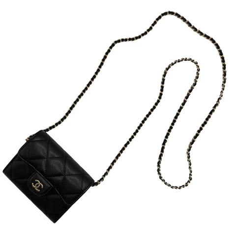 【中古】 CHANEL シャネル MATELASSE CHAIN WALLET マトラッセチェーンウォレット チェーンウォレット ランダム番(2021年～) ブラック キャビアスキン 中古 USED バッグ