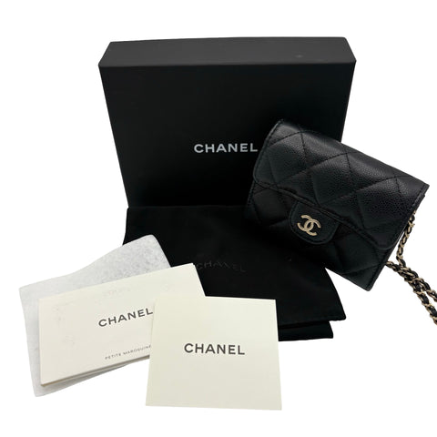 【中古】 CHANEL シャネル MATELASSE CHAIN WALLET マトラッセチェーンウォレット チェーンウォレット ランダム番(2021年～) ブラック キャビアスキン 中古 USED バッグ