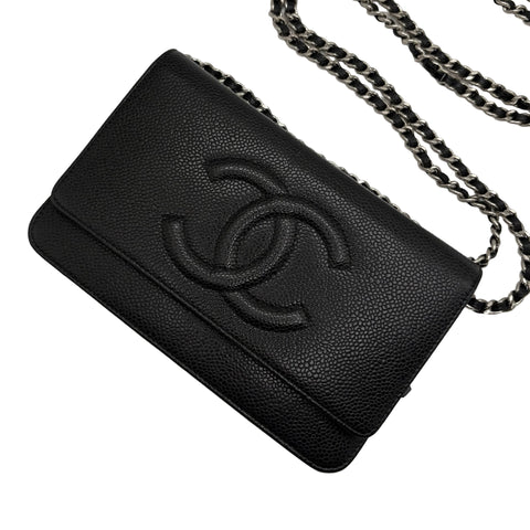 【中古】 CHANEL シャネル CHAIN WALLET チェーンウォレット ショルダーバッグ 19番台(2013~2015年) ブラック キャビアスキン 中古 USED バッグ