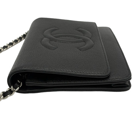 【中古】 CHANEL シャネル CHAIN WALLET チェーンウォレット ショルダーバッグ 19番台(2013~2015年) ブラック キャビアスキン 中古 USED バッグ