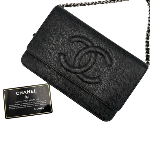 【中古】 CHANEL シャネル CHAIN WALLET チェーンウォレット ショルダーバッグ 19番台(2013~2015年) ブラック キャビアスキン 中古 USED バッグ