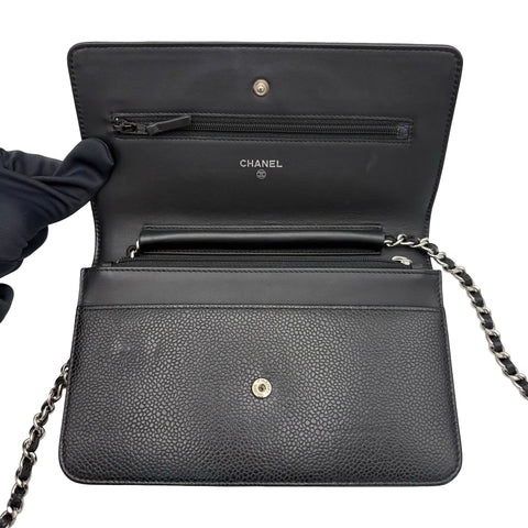 【中古】 CHANEL シャネル CHAIN WALLET チェーンウォレット ショルダーバッグ 19番台(2013~2015年) ブラック キャビアスキン 中古 USED バッグ