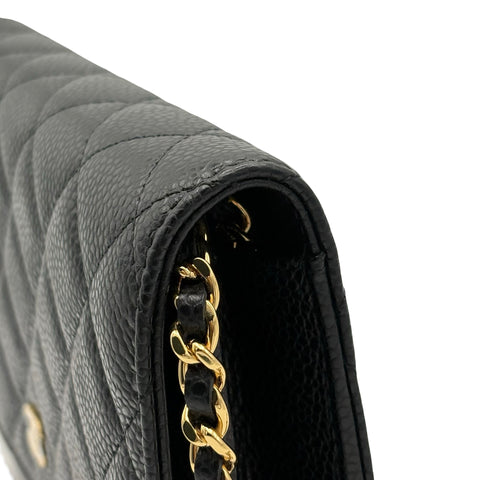 【美品】 CHANEL シャネル CHAIN WALLET チェーンウォレット ショルダーバッグ 27番台(2018~2019年) ブラック キャビアスキン 中古 USED バッグ