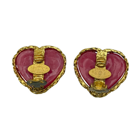 【中古】 CHANEL シャネル HEART MOTIF STONE EARRINGS ハートモチーフストーンイヤリング イヤリング ゴールド　ピンク GP 中古 GOLD PINK GP