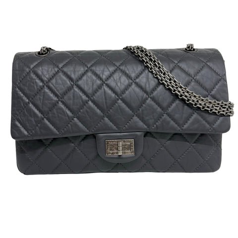 【中古】 CHANEL シャネル 2.55 MATELASSE DOUBLE FLAP 2.55 マトラッセダブルフラップビジューチェーンショルダーバッグ ショルダーバッグ 15番台(2012年) グレー系 カーフスキン 中古 USED バッグ