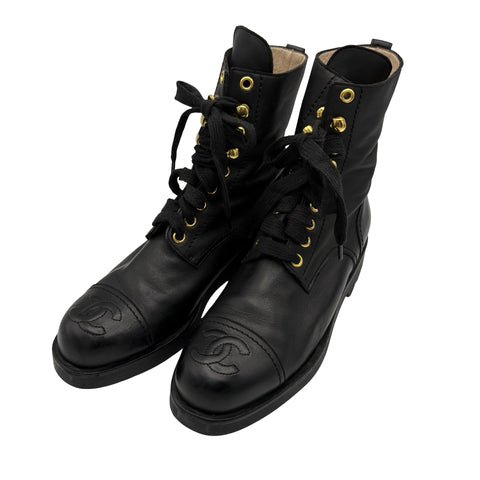 【中古】 CHANEL シャネル COCOMARK LACE-UP BOOTS ココマークレースアップブーツ 37 USED 中古 VINTAGE ITEM SHOES 靴