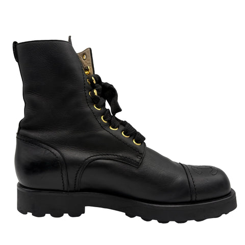 【中古】 CHANEL シャネル COCOMARK LACE-UP BOOTS ココマークレースアップブーツ 37 USED 中古 VINTAGE ITEM SHOES 靴