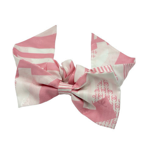 【美品】 CHANEL シャネル  ココマークリボンシュシュ ヘアアクセサリー ピンク/ホワイト シルク100% 中古 PINK/WHITE シルク 100%