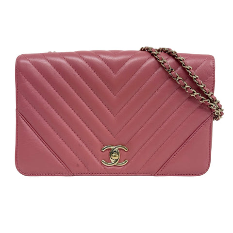【中古】 CHANEL シャネル V-stitch shoulder bag Vステッチショルダーバック ショルダーバッグ 28番台(2019年) ピンク系 レザー 中古 USED バッグ