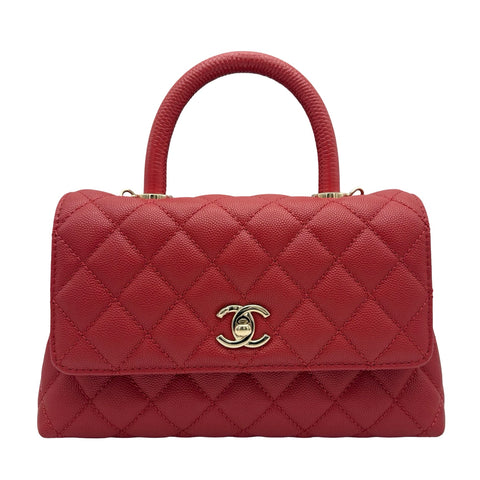 【中古】 CHANEL シャネル COCO HANDLE ココハンドル ハンドバッグ ショルダーバッグ ICチップ(2021年～) レッド キャビアスキン 中古 USED バッグ