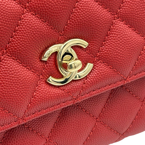 【中古】 CHANEL シャネル COCO HANDLE ココハンドル ハンドバッグ ショルダーバッグ ICチップ(2021年～) レッド キャビアスキン 中古 USED バッグ