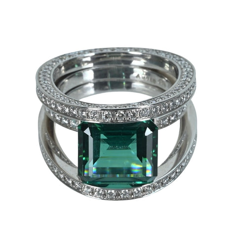【美品】BREGUET ブレゲ K18WG クイーンオブネイプルズ グリーントルマリンリング 指輪 T5.59ct D1.92ct 14.4g #51