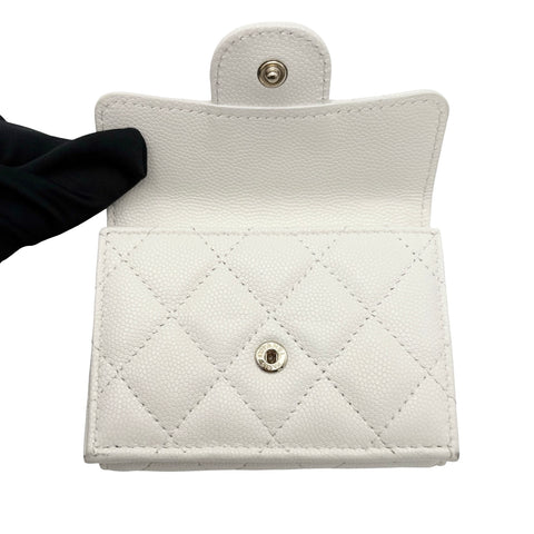 【中古】 CHANEL シャネル COMPACT WALLET コンパクトウォレット 財布 ホワイト キャビアスキン 中古 WHITE CAVIARSKIN
