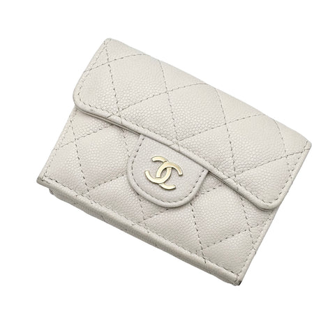 【中古】 CHANEL シャネル COMPACT WALLET コンパクトウォレット 財布 ホワイト キャビアスキン 中古 WHITE CAVIARSKIN