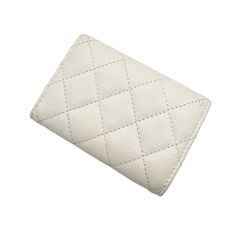【中古】 CHANEL シャネル COMPACT WALLET コンパクトウォレット 財布 ホワイト キャビアスキン 中古 WHITE CAVIARSKIN