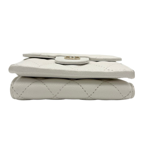 【中古】 CHANEL シャネル COMPACT WALLET コンパクトウォレット 財布 ホワイト キャビアスキン 中古 WHITE CAVIARSKIN