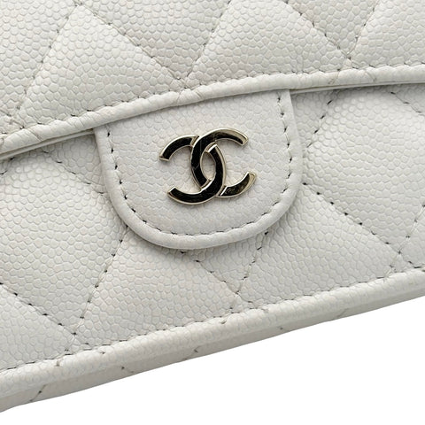 【中古】 CHANEL シャネル COMPACT WALLET コンパクトウォレット 財布 ホワイト キャビアスキン 中古 WHITE CAVIARSKIN
