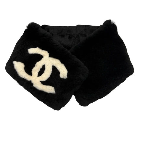 【美品】 CHANEL シャネル MUFFLER マフラー ファー ブラック 100％ラビット 中古 BLACK 100％RABBIT 小物